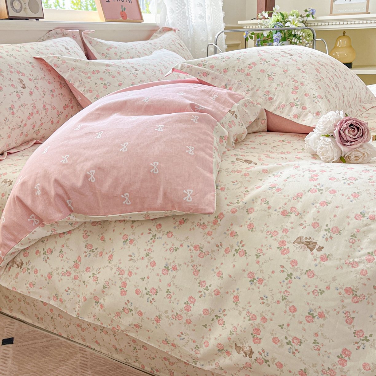 91家纺网 家纺一手货源 找家纺 花梦欣 2025新款全棉印花单品系列-四件套 花中仙子