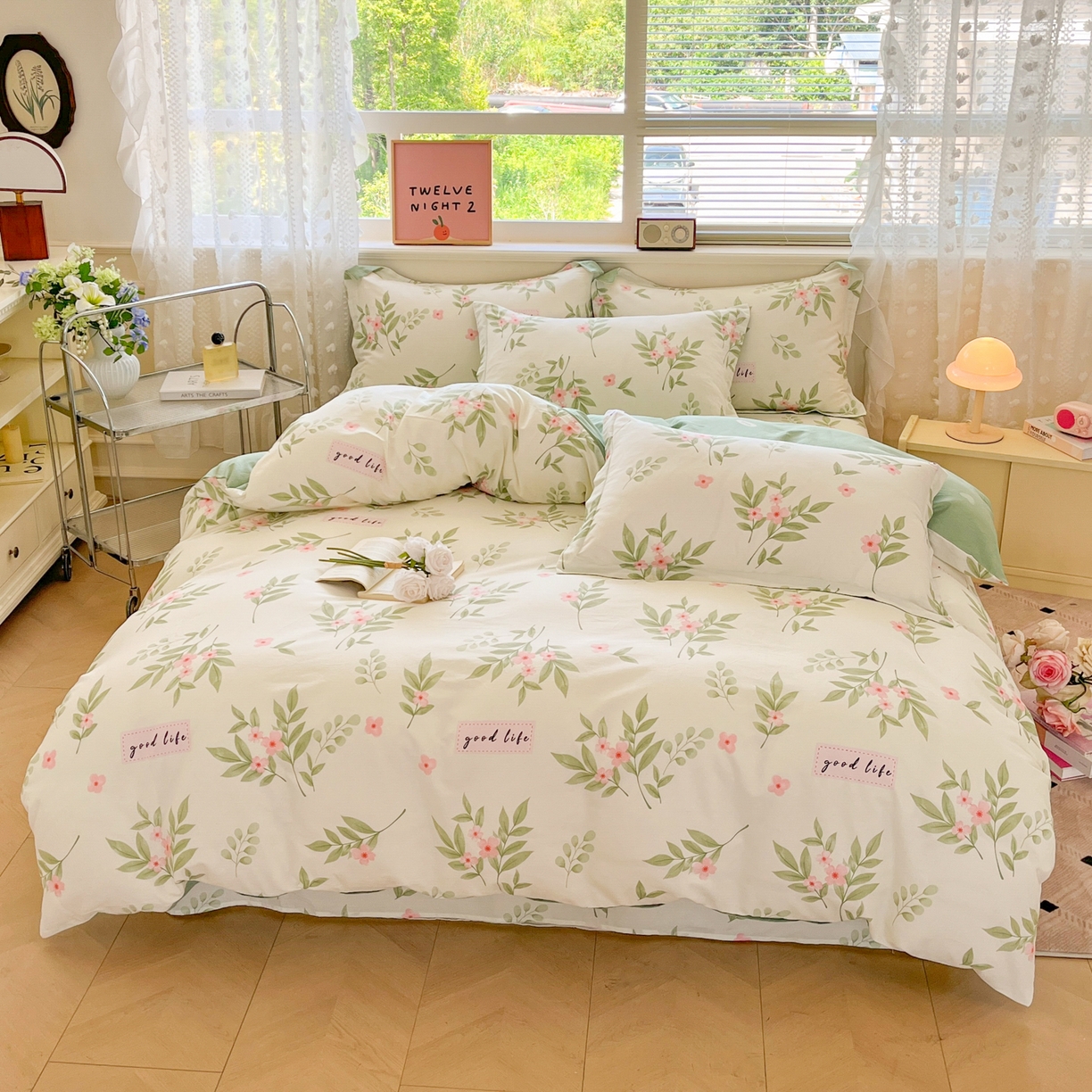 91家纺网 家纺一手货源 找家纺 花梦欣 2025新款全棉印花单品系列-四件套 扶绿花园
