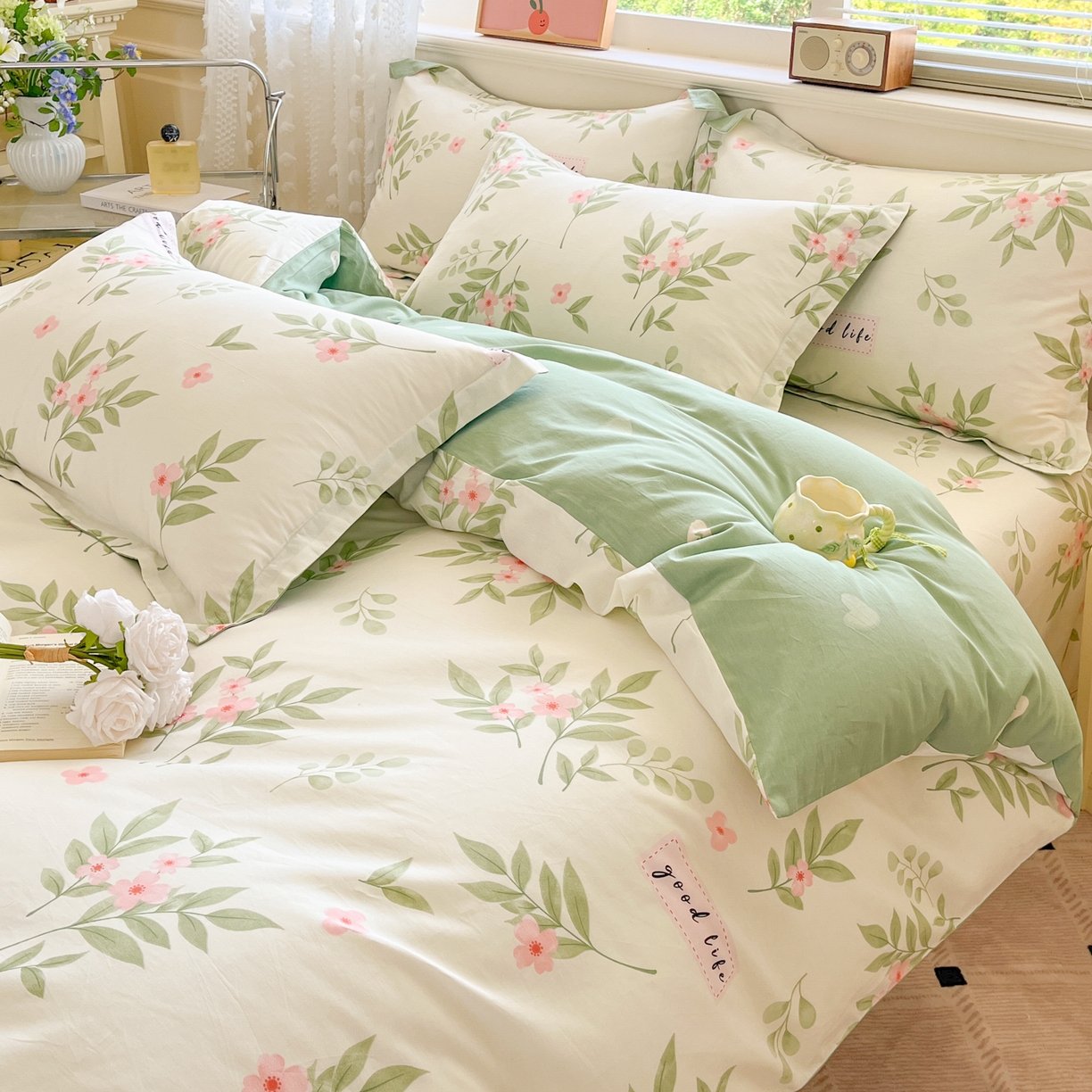 91家纺网 家纺一手货源 找家纺 花梦欣 2025新款全棉印花单品系列-四件套 扶绿花园