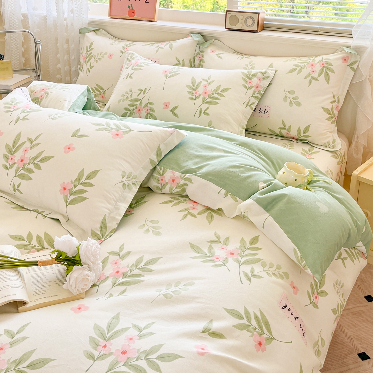 91家纺网 家纺一手货源 找家纺 花梦欣 2025新款全棉印花单品系列-四件套 扶绿花园