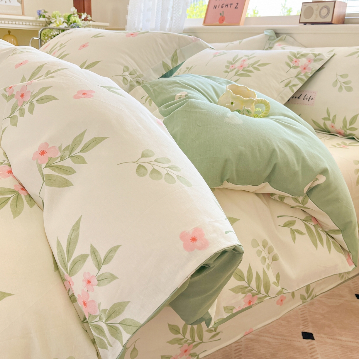 91家纺网 家纺一手货源 找家纺 花梦欣 2025新款全棉印花单品系列-四件套 扶绿花园