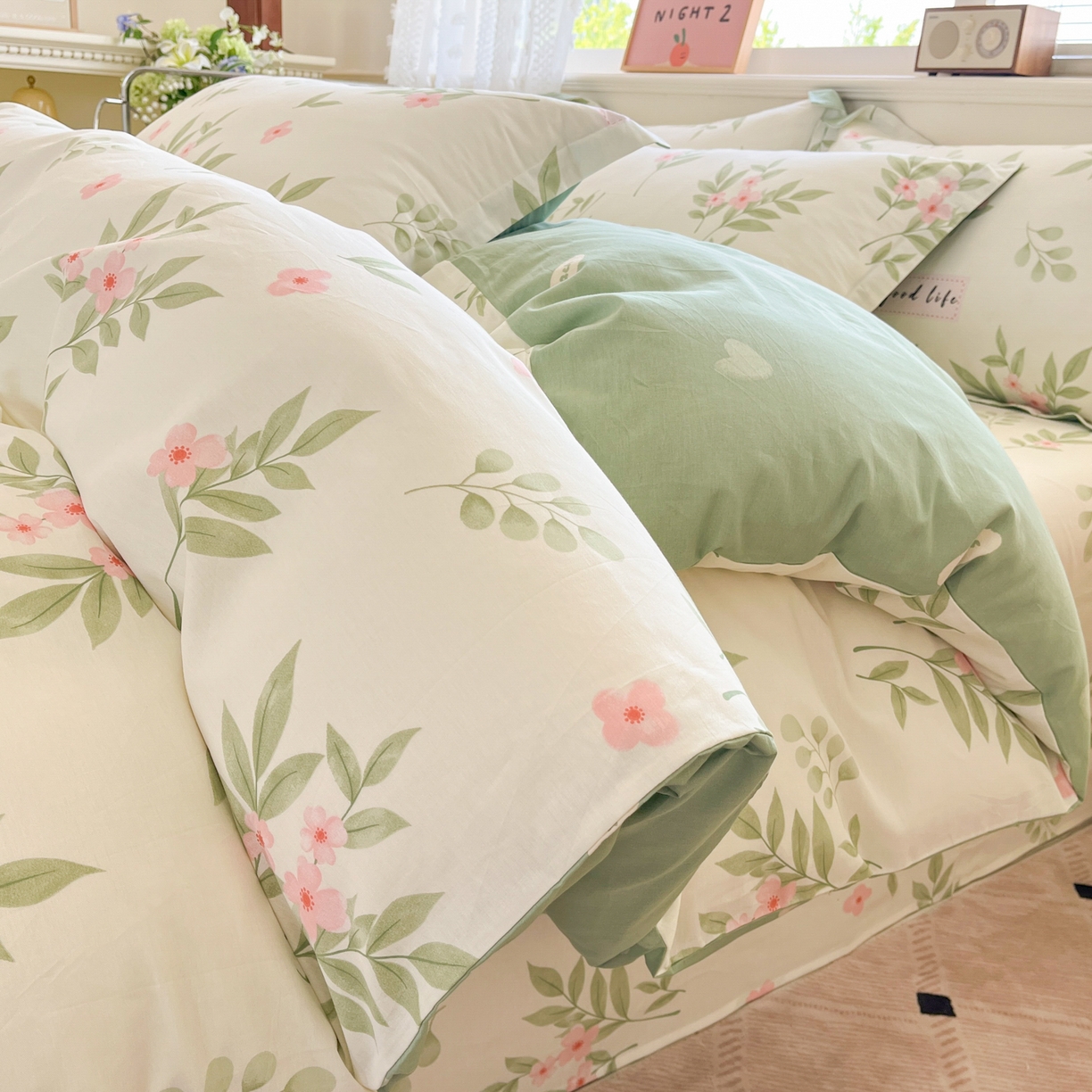 91家纺网 家纺一手货源 找家纺 花梦欣 2025新款全棉印花单品系列-四件套 扶绿花园