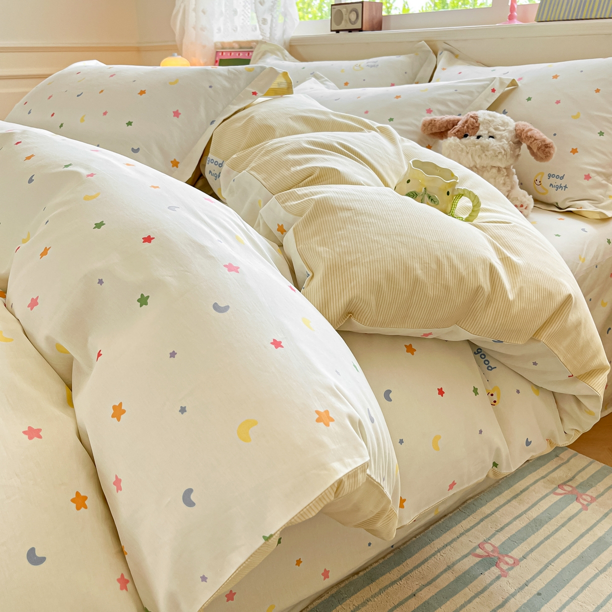 91家纺网 家纺一手货源 找家纺 花梦欣 2025新款全棉印花单品系列-四件套 繁星