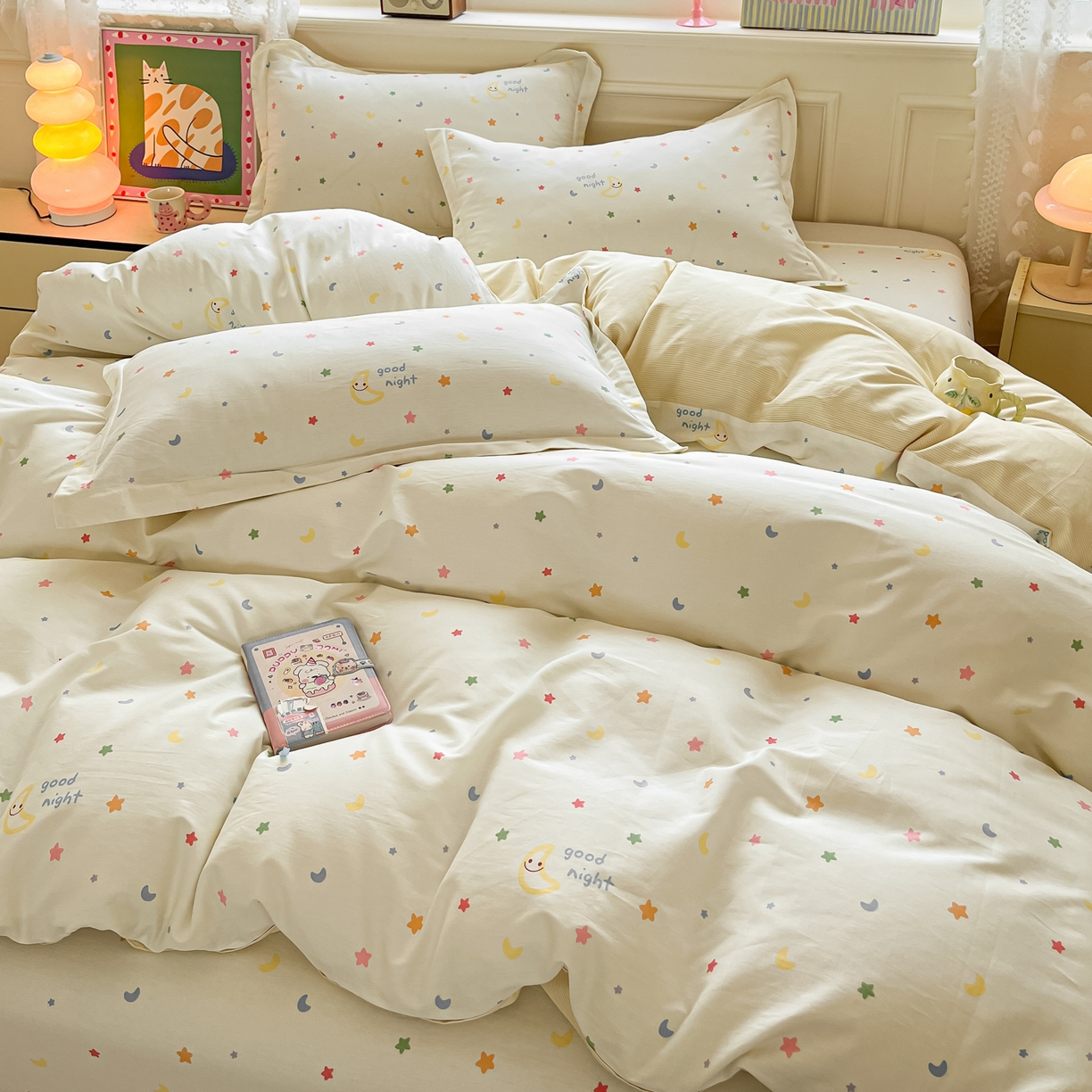 91家纺网 家纺一手货源 找家纺 花梦欣 2025新款全棉印花单品系列-四件套 繁星