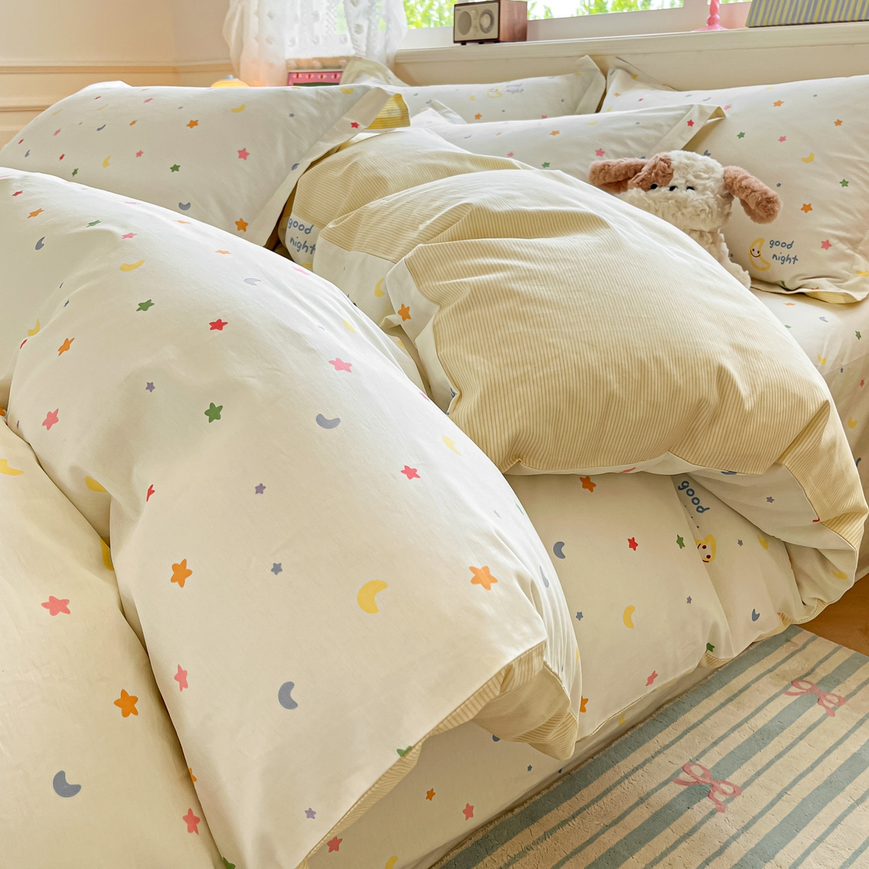 91家纺网 家纺一手货源 找家纺 花梦欣 2025新款全棉印花单品系列-四件套 繁星