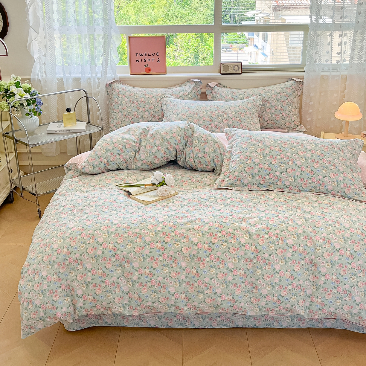 91家纺网 家纺一手货源 找家纺 花梦欣 2025新款全棉印花单品系列-四件套 柏林梦境绿