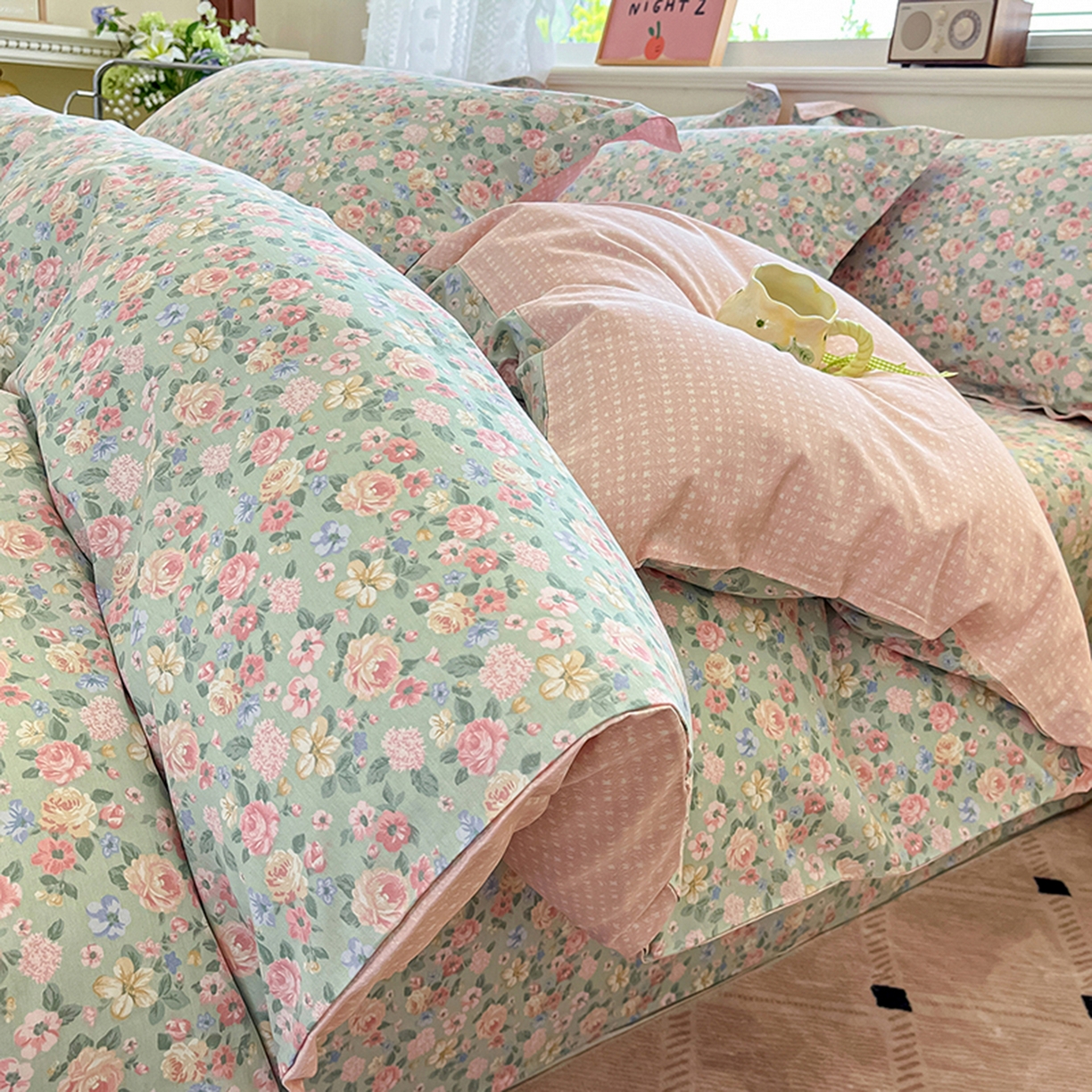 91家纺网 家纺一手货源 找家纺 花梦欣 2025新款全棉印花单品系列-四件套 柏林梦境绿