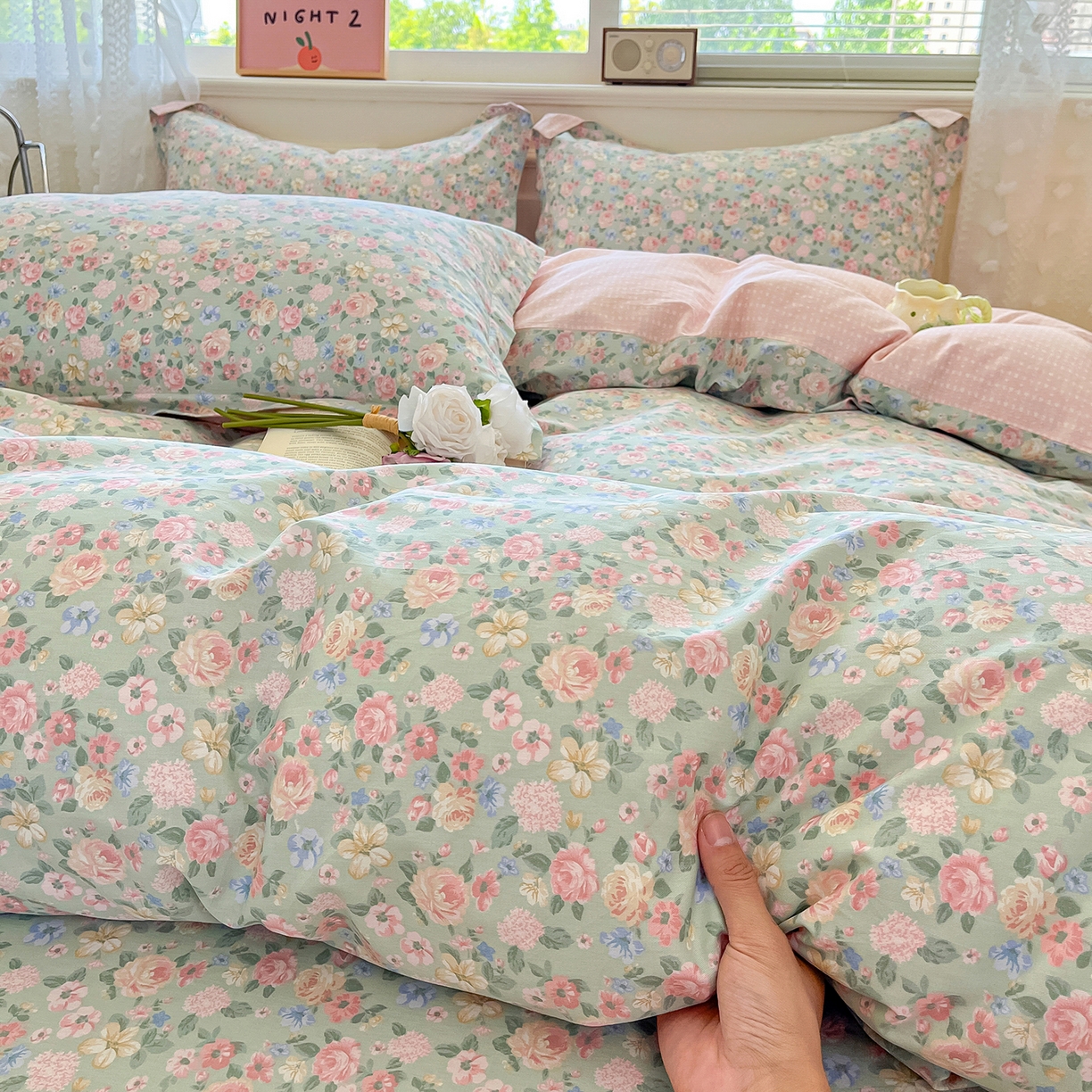 91家纺网 家纺一手货源 找家纺 花梦欣 2025新款全棉印花单品系列-四件套 柏林梦境绿