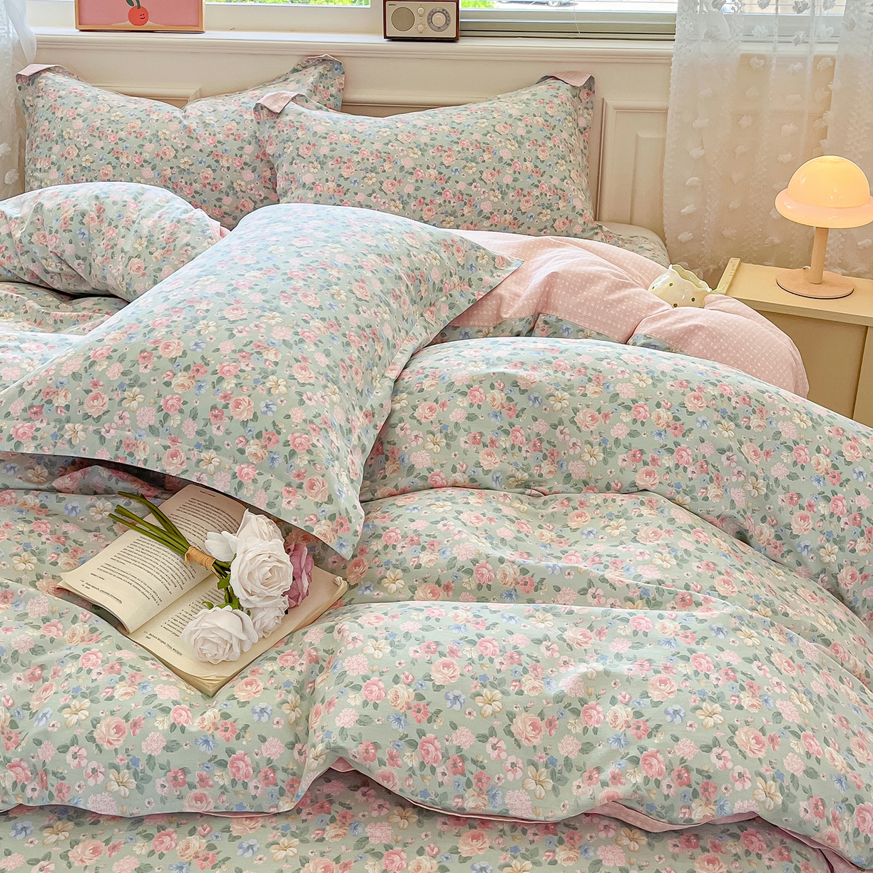 91家纺网 家纺一手货源 找家纺 花梦欣 2025新款全棉印花单品系列-四件套 柏林梦境绿