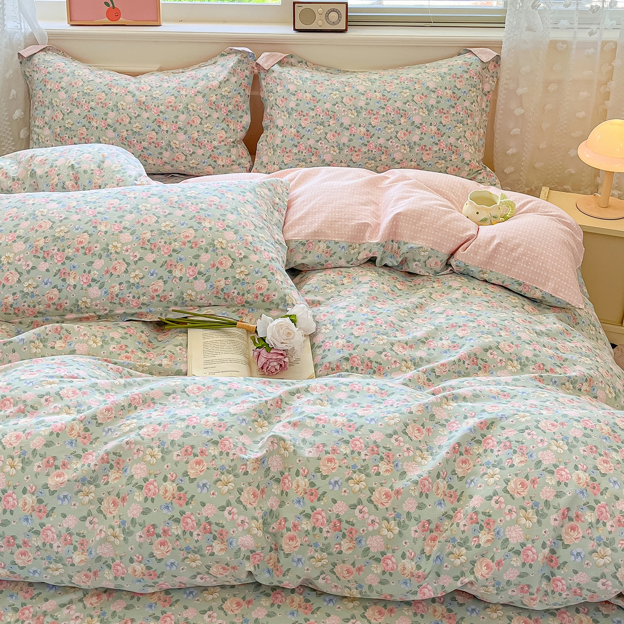 91家纺网 家纺一手货源 找家纺 花梦欣 2025新款全棉印花单品系列-四件套 柏林梦境绿