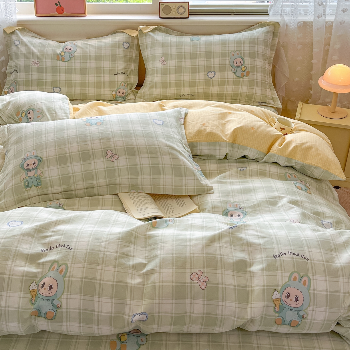 91家纺网 家纺一手货源 找家纺 花梦欣 2025新款全棉印花单品系列-四件套 薄荷兔兔