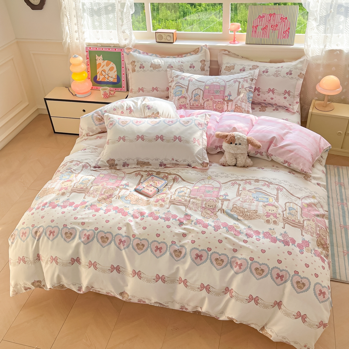 91家纺网 家纺一手货源 找家纺 花梦欣 2025新款全棉印花单品系列-四件套 安缦小熊