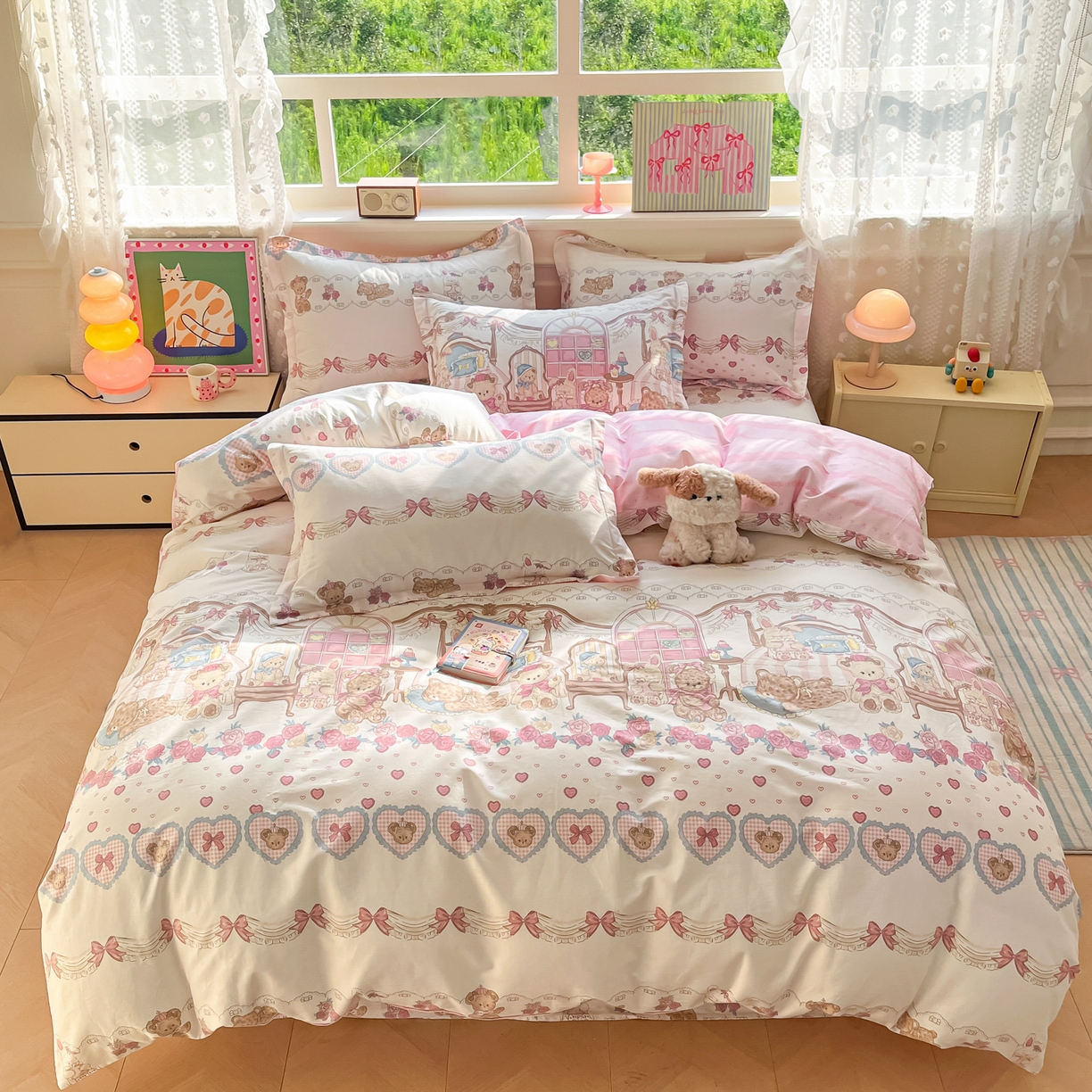 花梦欣 2025新款全棉印花单品系列-四件套 安缦小熊