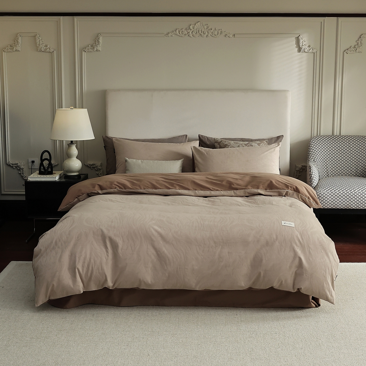 91家纺网 家纺一手货源 找家纺 （总）玉宇阁家居 2025秋款100S大提花磨毛四件套-与雾系列