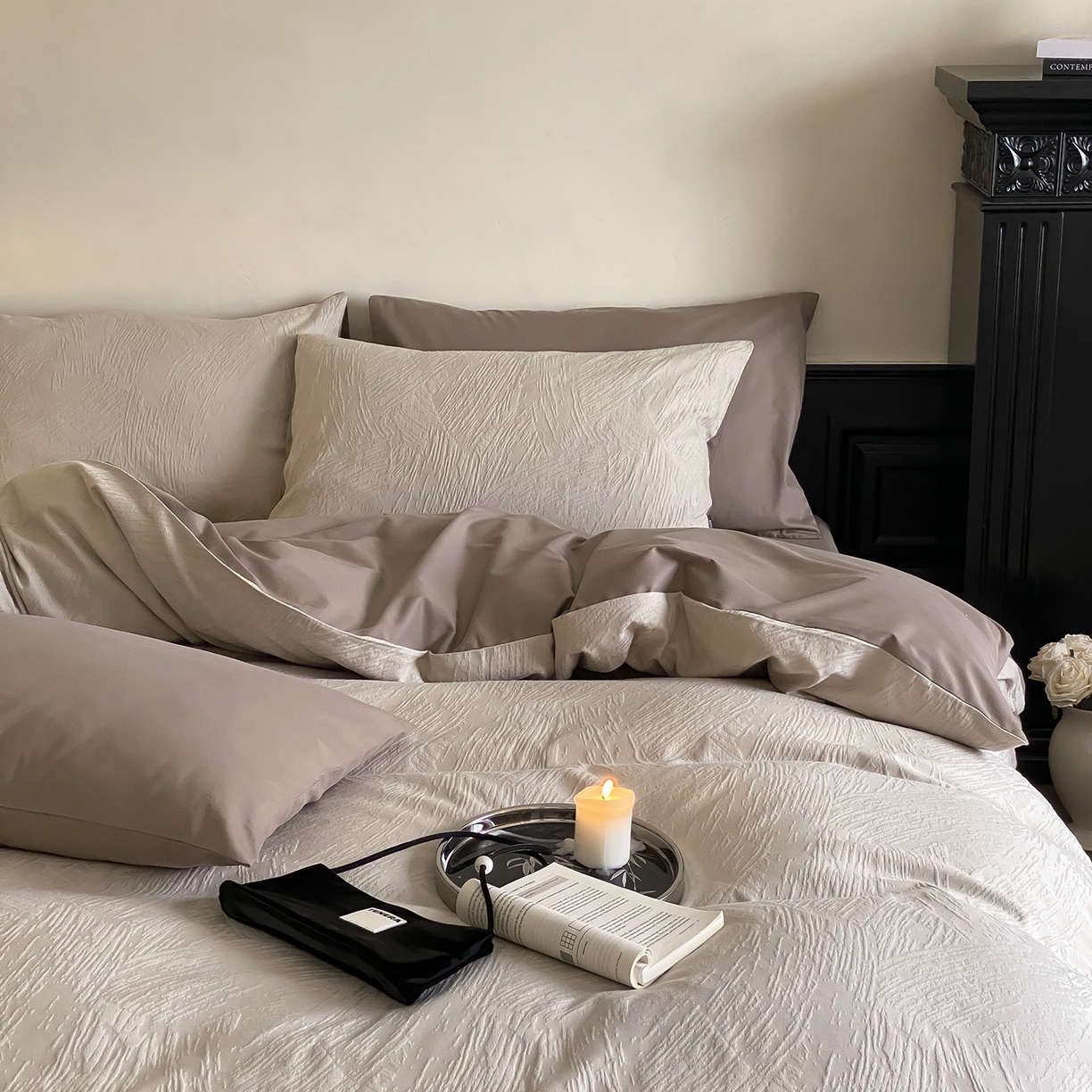 91家纺网 家纺一手货源 找家纺 （总）玉宇阁家居 2025秋款100S大提花磨毛四件套-磨毛月岛弥生