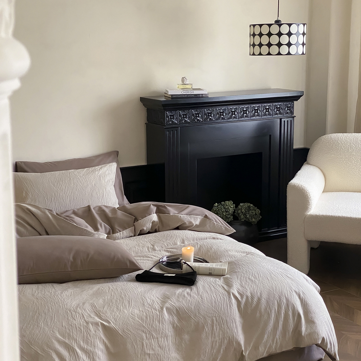 91家纺网 家纺一手货源 找家纺 （总）玉宇阁家居 2025秋款100S大提花磨毛四件套-磨毛月岛弥生