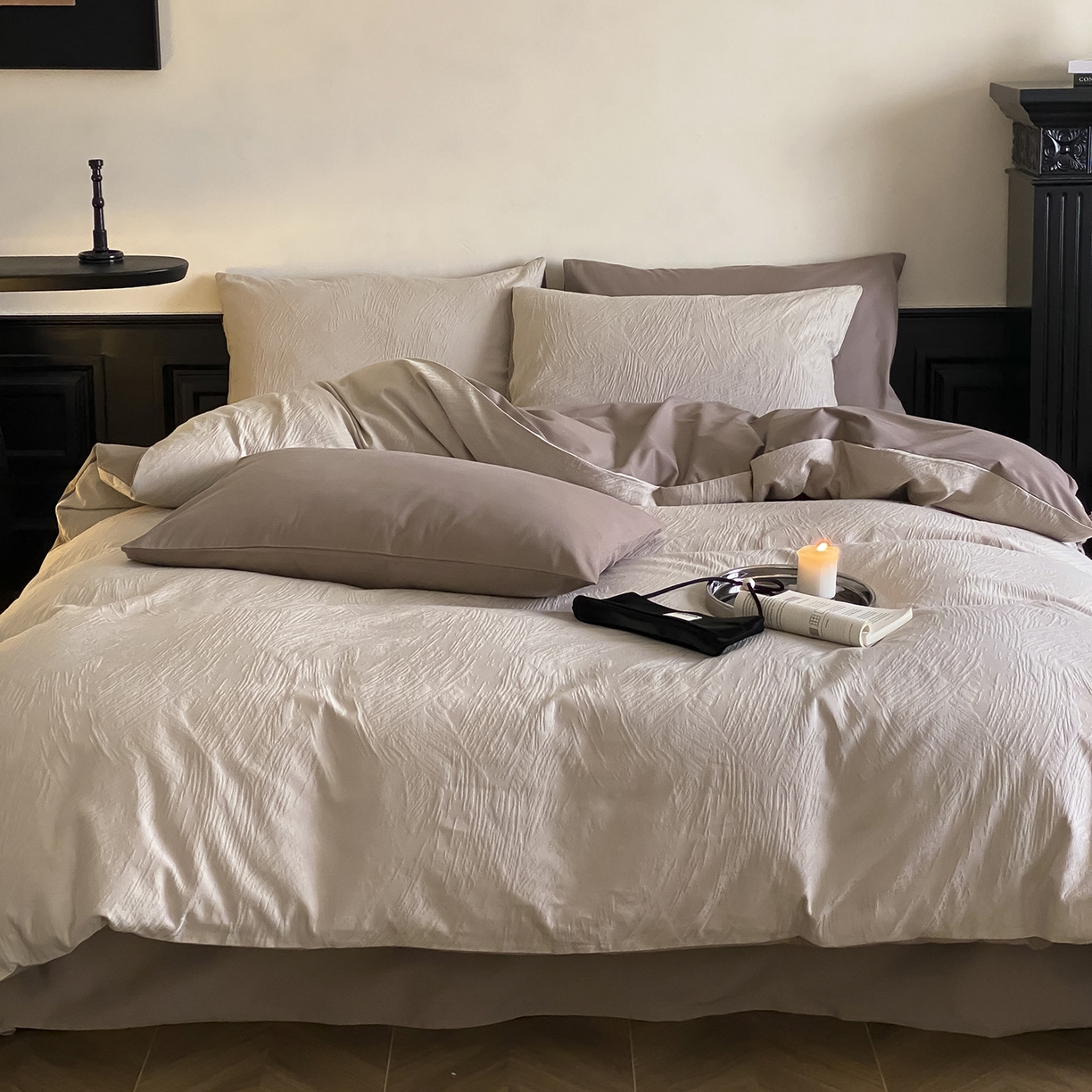 91家纺网 家纺一手货源 找家纺 （总）玉宇阁家居 2025秋款100S大提花磨毛四件套-磨毛月岛弥生