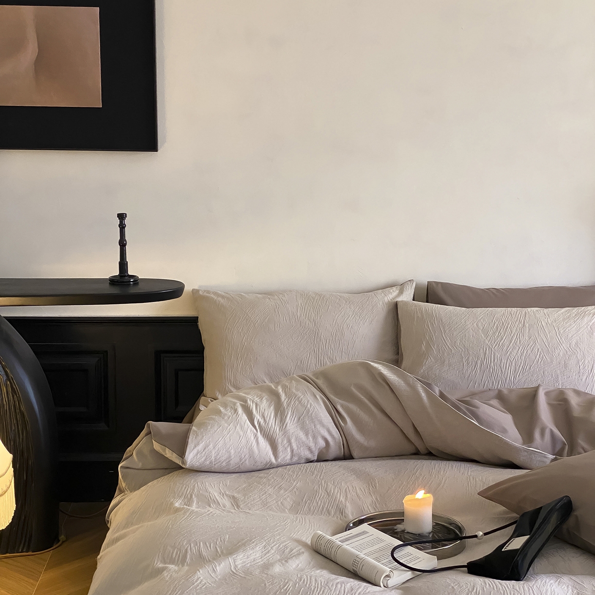 91家纺网 家纺一手货源 找家纺 （总）玉宇阁家居 2025秋款100S大提花磨毛四件套-磨毛月岛弥生