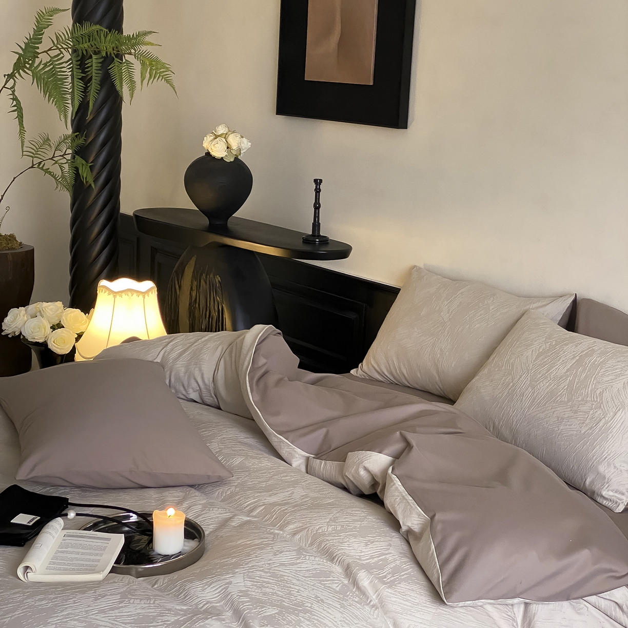 91家纺网 家纺一手货源 找家纺 玉宇阁家居 2025秋款100S大提花磨毛四件套-月岛弥生 磨毛月岛弥生-可可棕