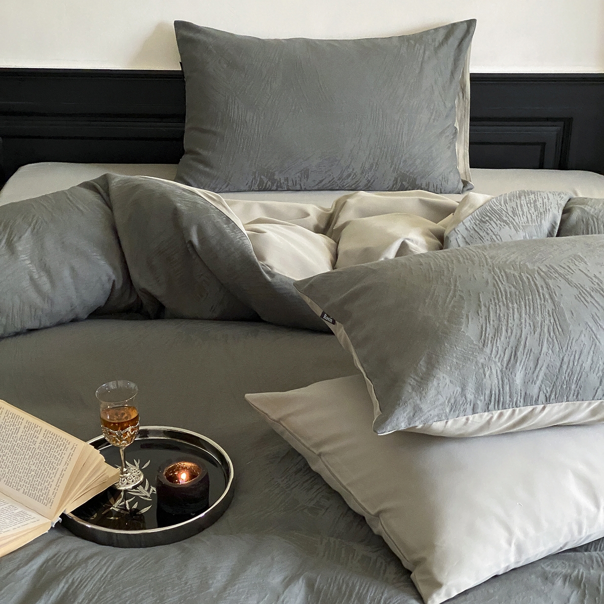 91家纺网 家纺一手货源 找家纺 玉宇阁家居 2025秋款100S大提花磨毛四件套-月岛弥生 磨毛月岛弥生-暮云灰绿