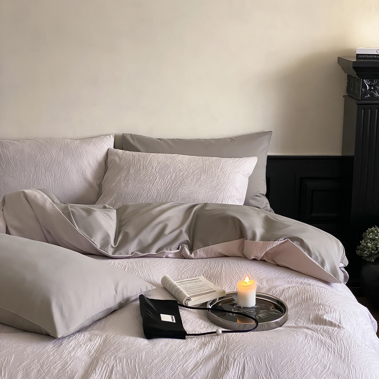 91家纺网 家纺一手货源 找家纺 玉宇阁家居 2025秋款100S大提花磨毛四件套-月岛弥生 磨毛月岛弥生-杏仁烤奶