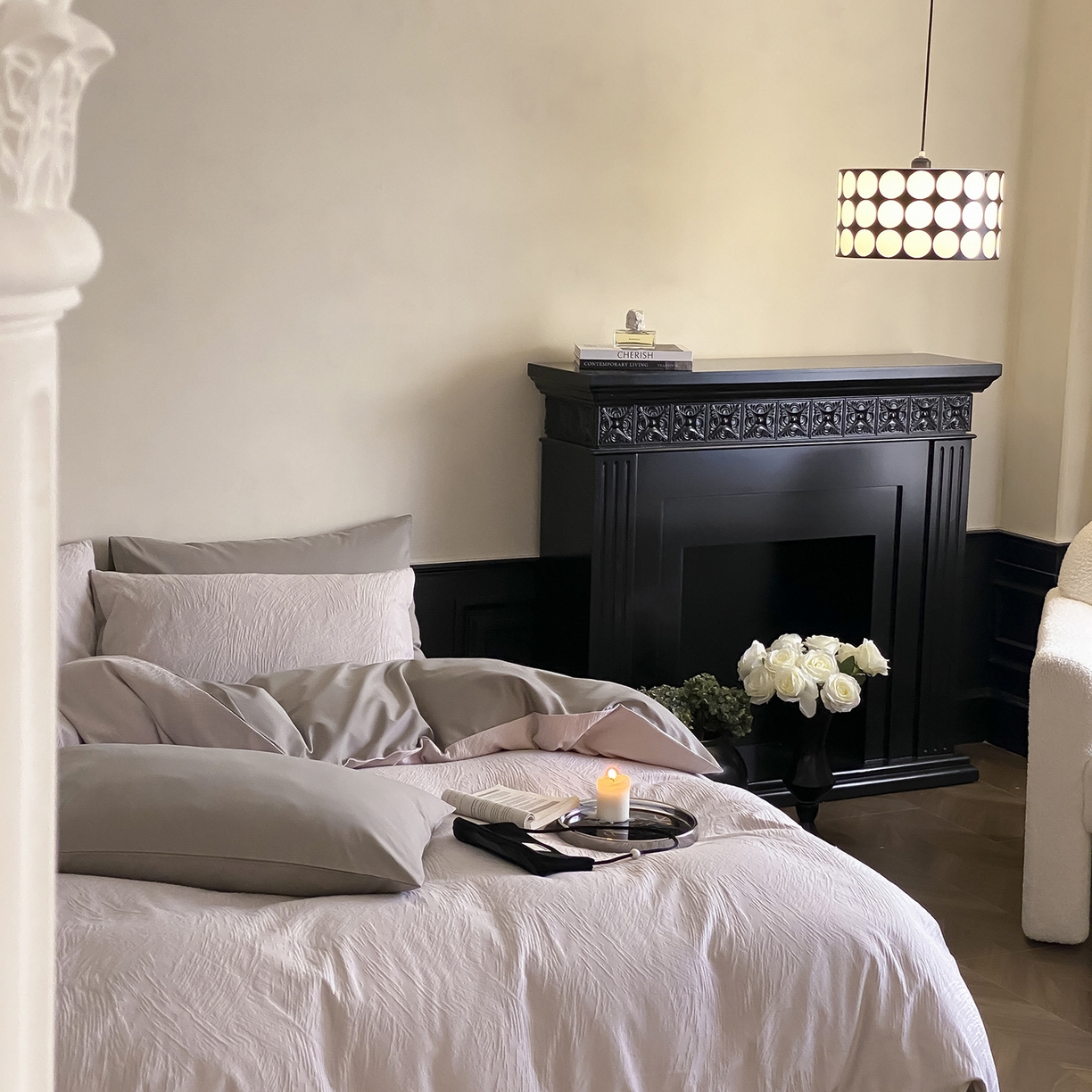 91家纺网 家纺一手货源 找家纺 玉宇阁家居 2025秋款100S大提花磨毛四件套-月岛弥生 磨毛月岛弥生-杏仁烤奶