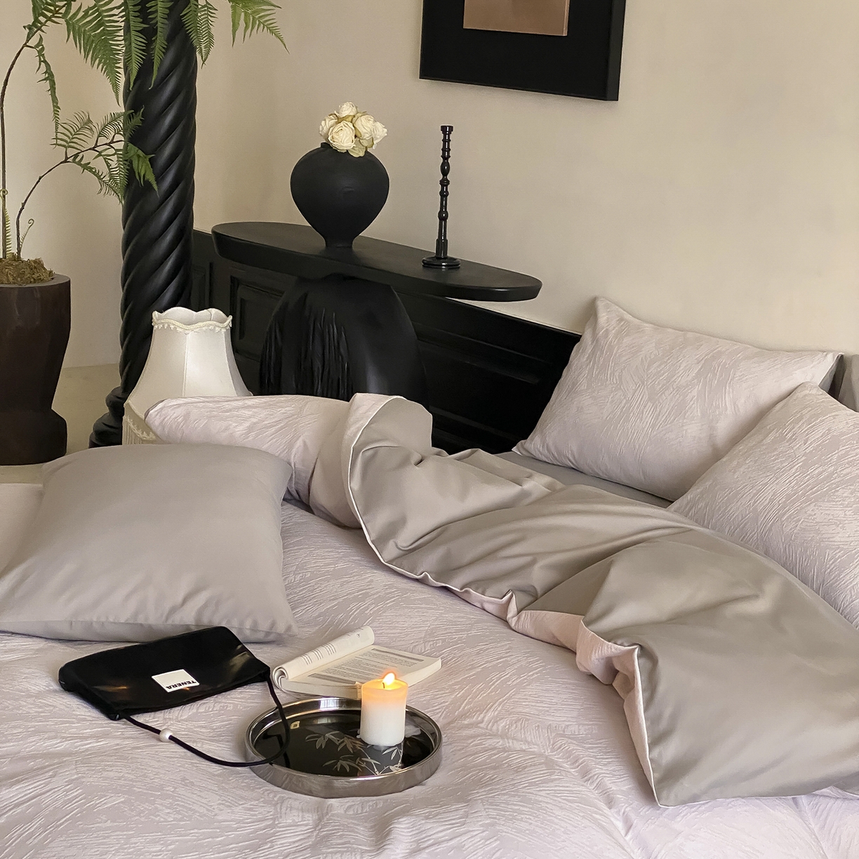 91家纺网 家纺一手货源 找家纺 玉宇阁家居 2025秋款100S大提花磨毛四件套-月岛弥生 磨毛月岛弥生-杏仁烤奶