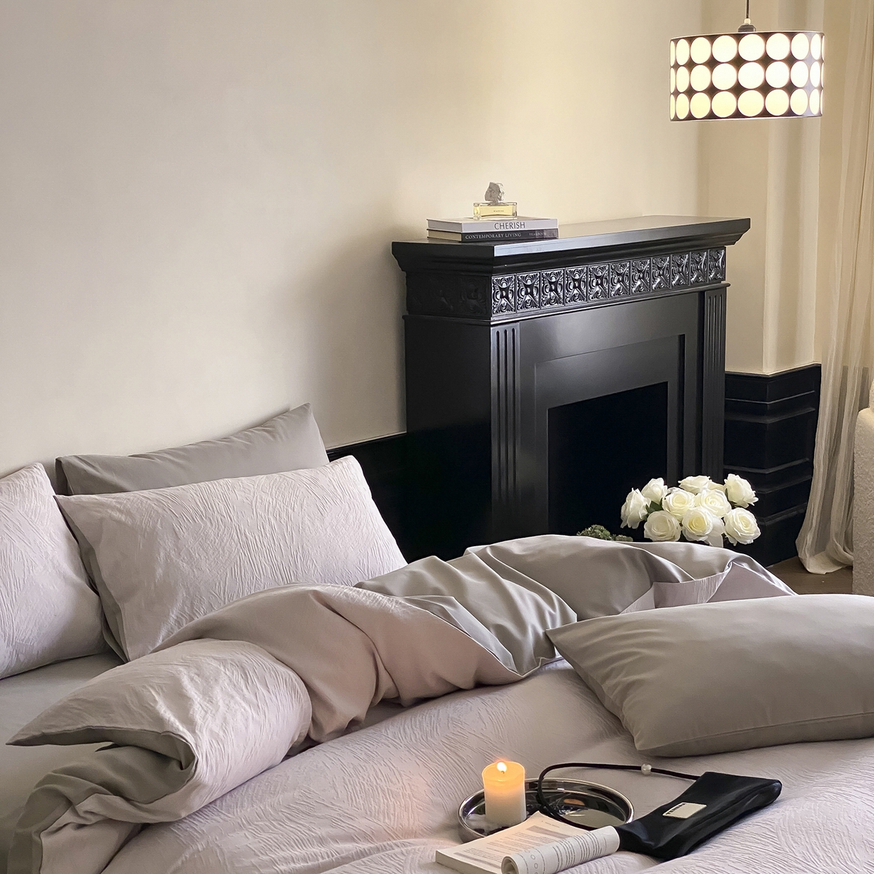 91家纺网 家纺一手货源 找家纺 玉宇阁家居 2025秋款100S大提花磨毛四件套-月岛弥生 磨毛月岛弥生-杏仁烤奶