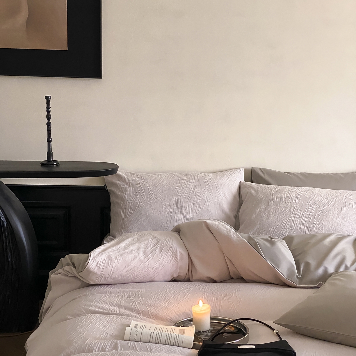 91家纺网 家纺一手货源 找家纺 玉宇阁家居 2025秋款100S大提花磨毛四件套-月岛弥生 磨毛月岛弥生-杏仁烤奶