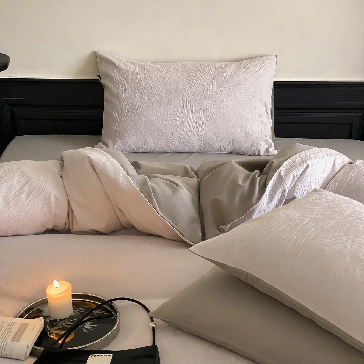 91家纺网 家纺一手货源 找家纺 玉宇阁家居 2025秋款100S大提花磨毛四件套-月岛弥生 磨毛月岛弥生-杏仁烤奶