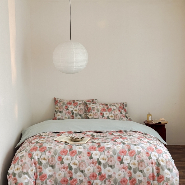 窝米 2025新款全棉纯棉火山磨毛花卉系列四件套-第一批 朵唯绿