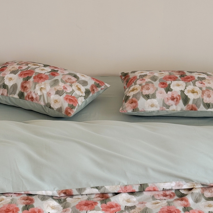 91家纺网 家纺一手货源 找家纺 窝米 2025新款全棉纯棉火山磨毛花卉系列四件套-第一批 朵唯绿