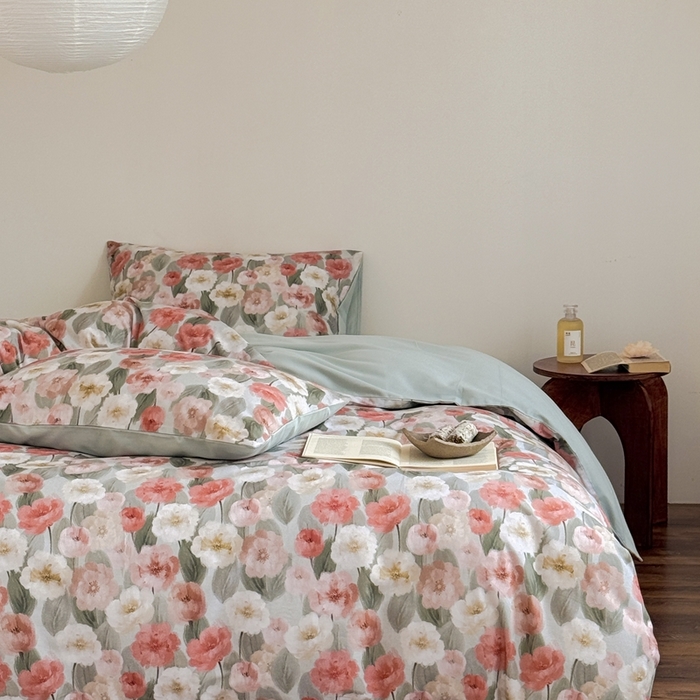 91家纺网 家纺一手货源 找家纺 窝米 2025新款全棉纯棉火山磨毛花卉系列四件套-第一批 朵唯绿