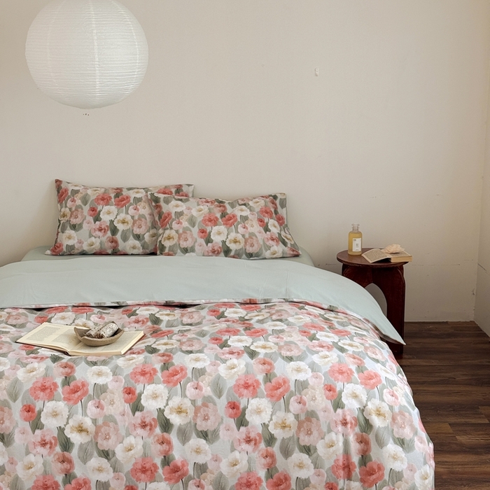 91家纺网 家纺一手货源 找家纺 窝米 2025新款全棉纯棉火山磨毛花卉系列四件套-第一批 朵唯绿