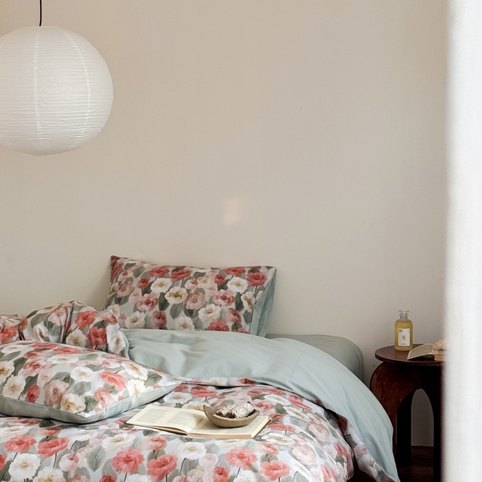 91家纺网 家纺一手货源 找家纺 窝米 2025新款全棉纯棉火山磨毛花卉系列四件套-第一批 朵唯绿