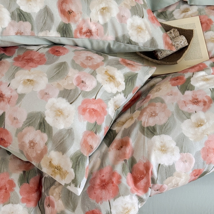 91家纺网 家纺一手货源 找家纺 窝米 2025新款全棉纯棉火山磨毛花卉系列四件套-第一批 朵唯绿