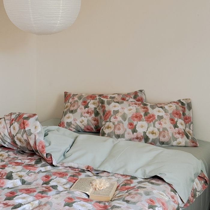 91家纺网 家纺一手货源 找家纺 窝米 2025新款全棉纯棉火山磨毛花卉系列四件套-第一批 朵唯绿