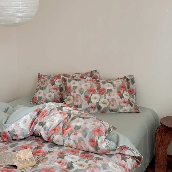 91家纺网 家纺一手货源 找家纺 窝米 2025新款全棉纯棉火山磨毛花卉系列四件套-第一批 朵唯绿