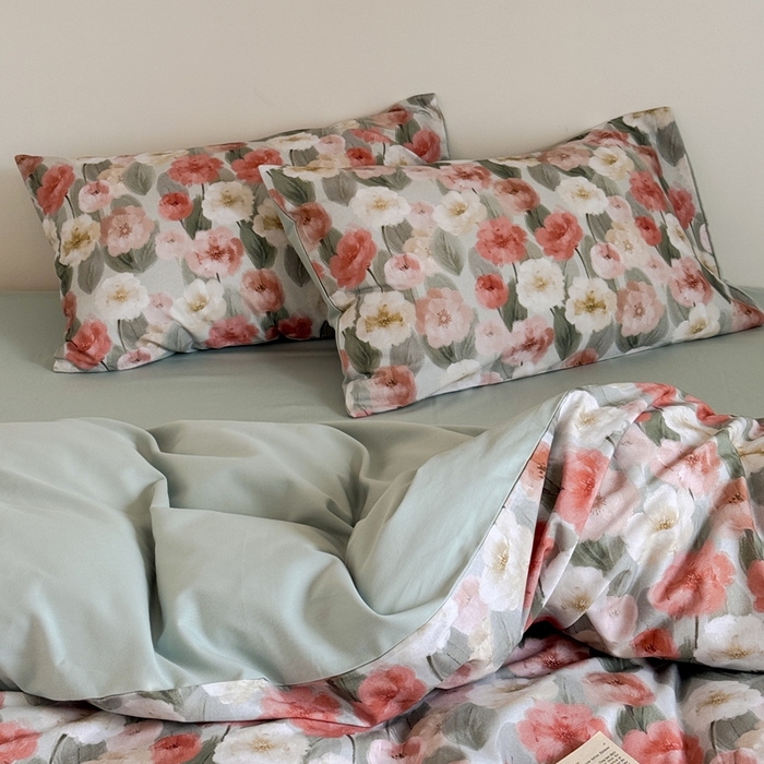 91家纺网 家纺一手货源 找家纺 窝米 2025新款全棉纯棉火山磨毛花卉系列四件套-第一批 朵唯绿