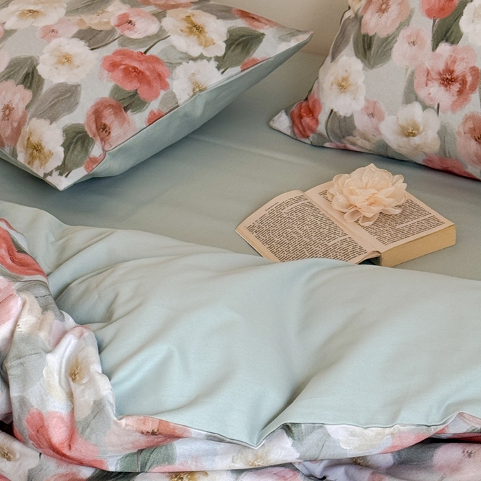 91家纺网 家纺一手货源 找家纺 窝米 2025新款全棉纯棉火山磨毛花卉系列四件套-第一批 朵唯绿