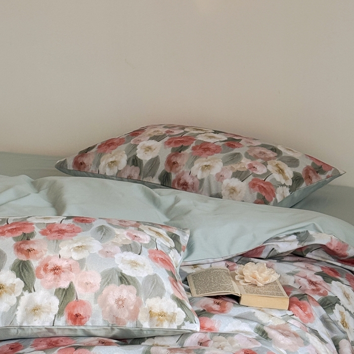 91家纺网 家纺一手货源 找家纺 窝米 2025新款全棉纯棉火山磨毛花卉系列四件套-第一批 朵唯绿