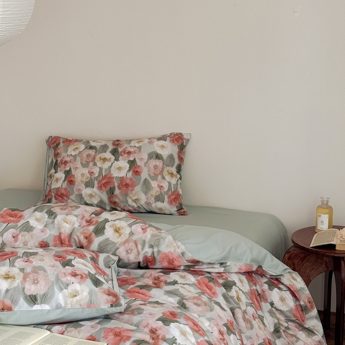 91家纺网 家纺一手货源 找家纺 窝米 2025新款全棉纯棉火山磨毛花卉系列四件套-第一批 朵唯绿