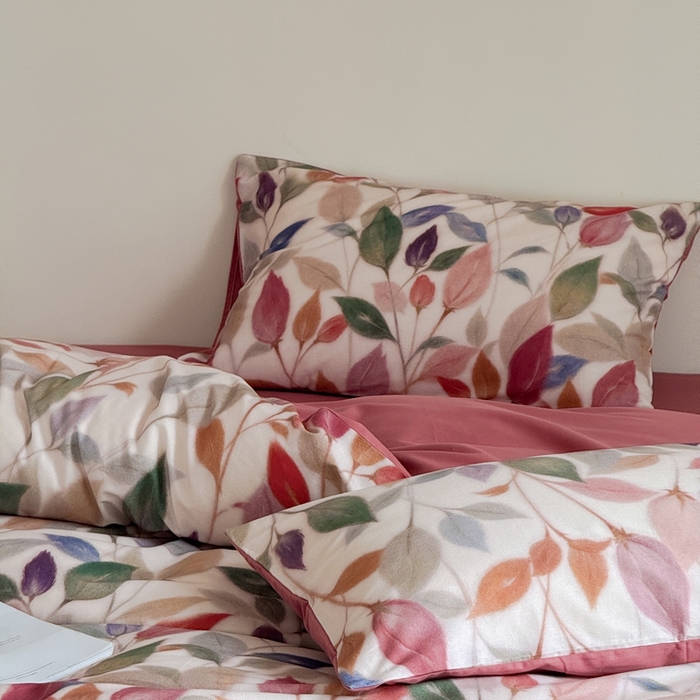 91家纺网 家纺一手货源 找家纺 窝米 2025新款全棉纯棉火山磨毛花卉系列四件套-第一批 景秋红