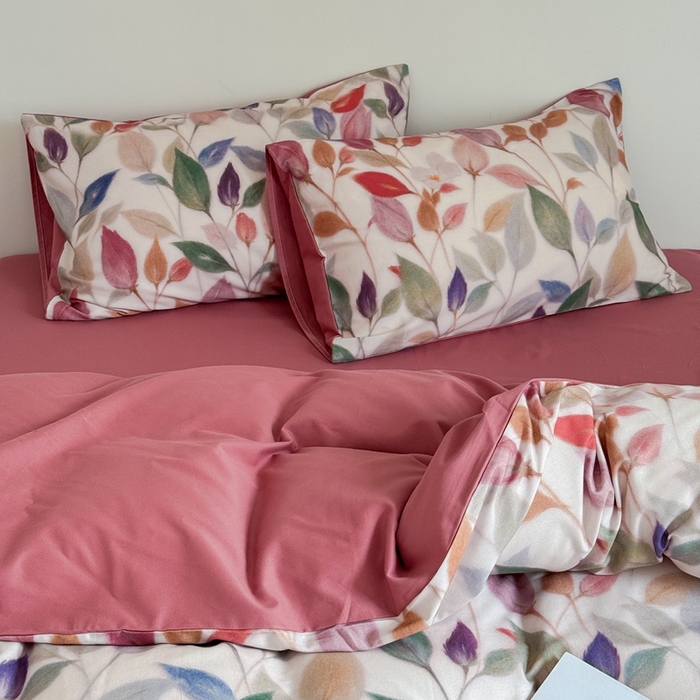 91家纺网 家纺一手货源 找家纺 窝米 2025新款全棉纯棉火山磨毛花卉系列四件套-第一批 景秋红