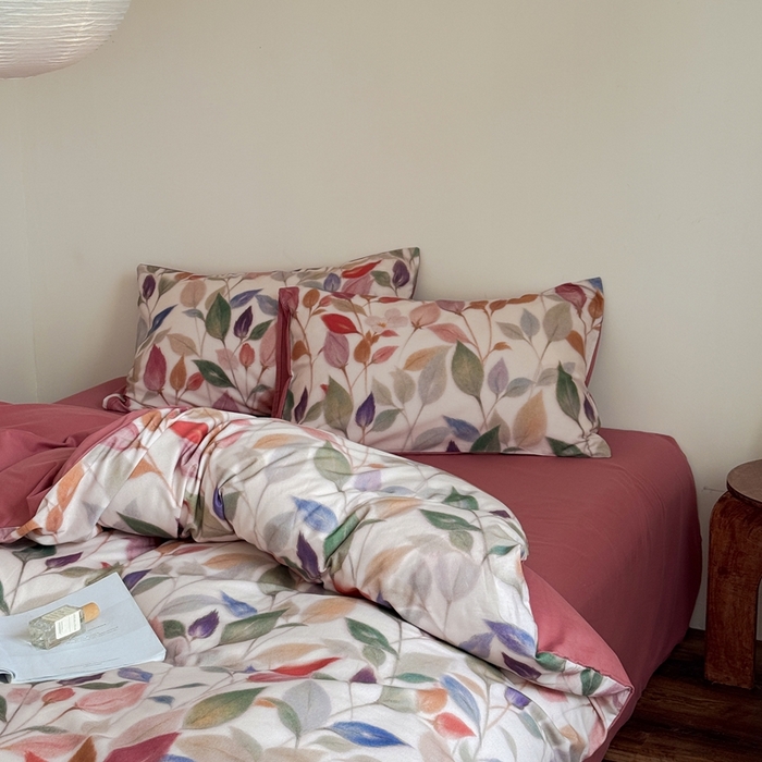 91家纺网 家纺一手货源 找家纺 窝米 2025新款全棉纯棉火山磨毛花卉系列四件套-第一批 景秋红