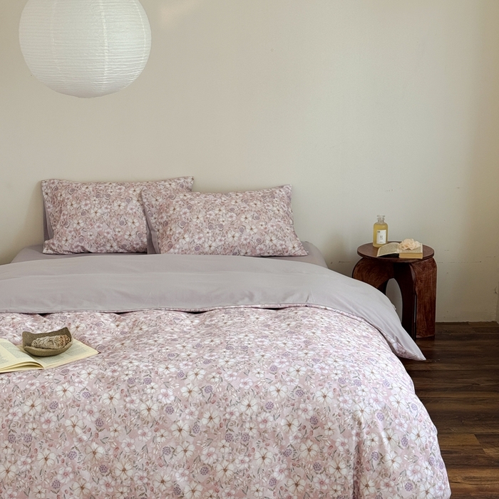 91家纺网 家纺一手货源 找家纺 窝米 2025新款全棉纯棉火山磨毛花卉系列四件套-第一批 蜜蔷粉