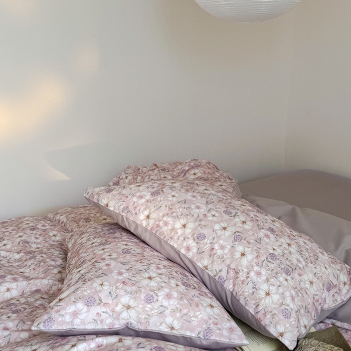 91家纺网 家纺一手货源 找家纺 窝米 2025新款全棉纯棉火山磨毛花卉系列四件套-第一批 蜜蔷粉