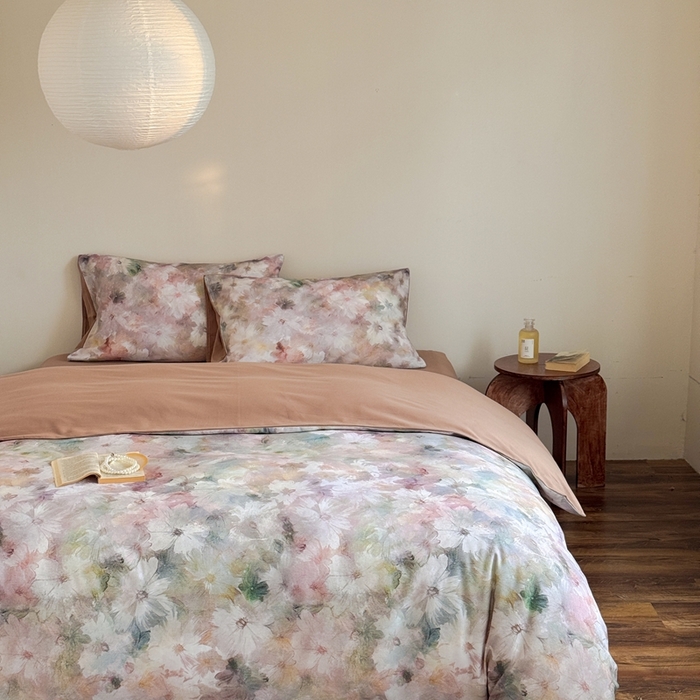 91家纺网 家纺一手货源 找家纺 窝米 2025新款全棉纯棉火山磨毛花卉系列四件套-第一批 雾花粉