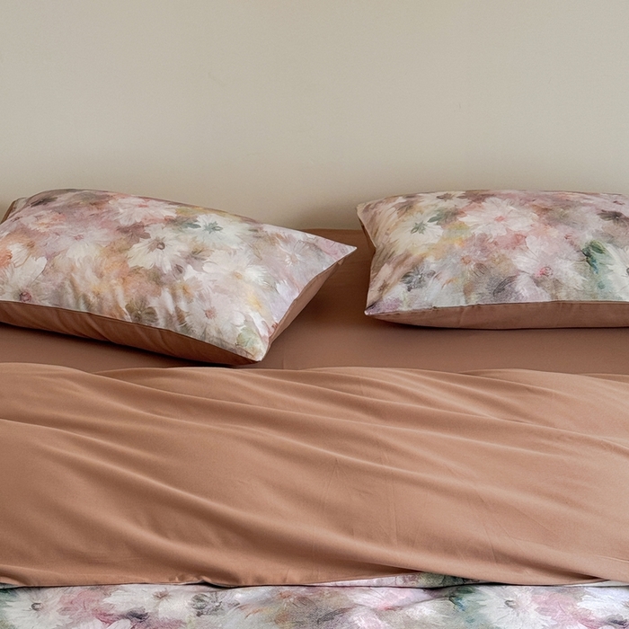 91家纺网 家纺一手货源 找家纺 窝米 2025新款全棉纯棉火山磨毛花卉系列四件套-第一批 雾花粉