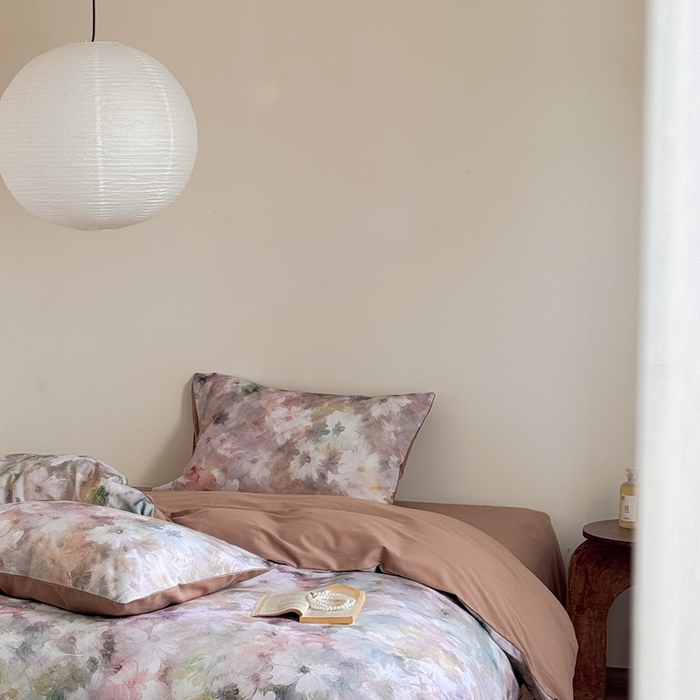 91家纺网 家纺一手货源 找家纺 窝米 2025新款全棉纯棉火山磨毛花卉系列四件套-第一批 雾花粉